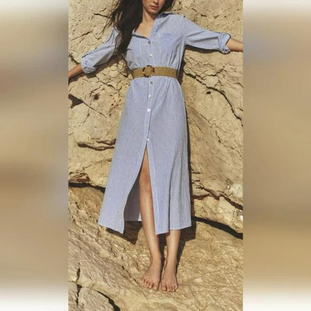 ZARA STRIPED BELTED SHIRT DRESS